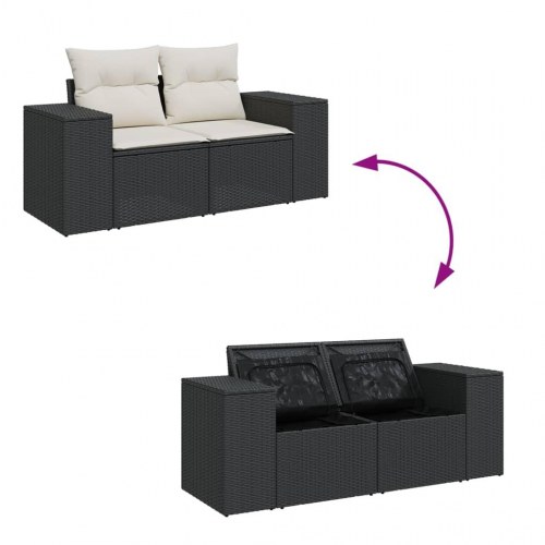 2-personers havesofa med hynder og opbevaring - sort