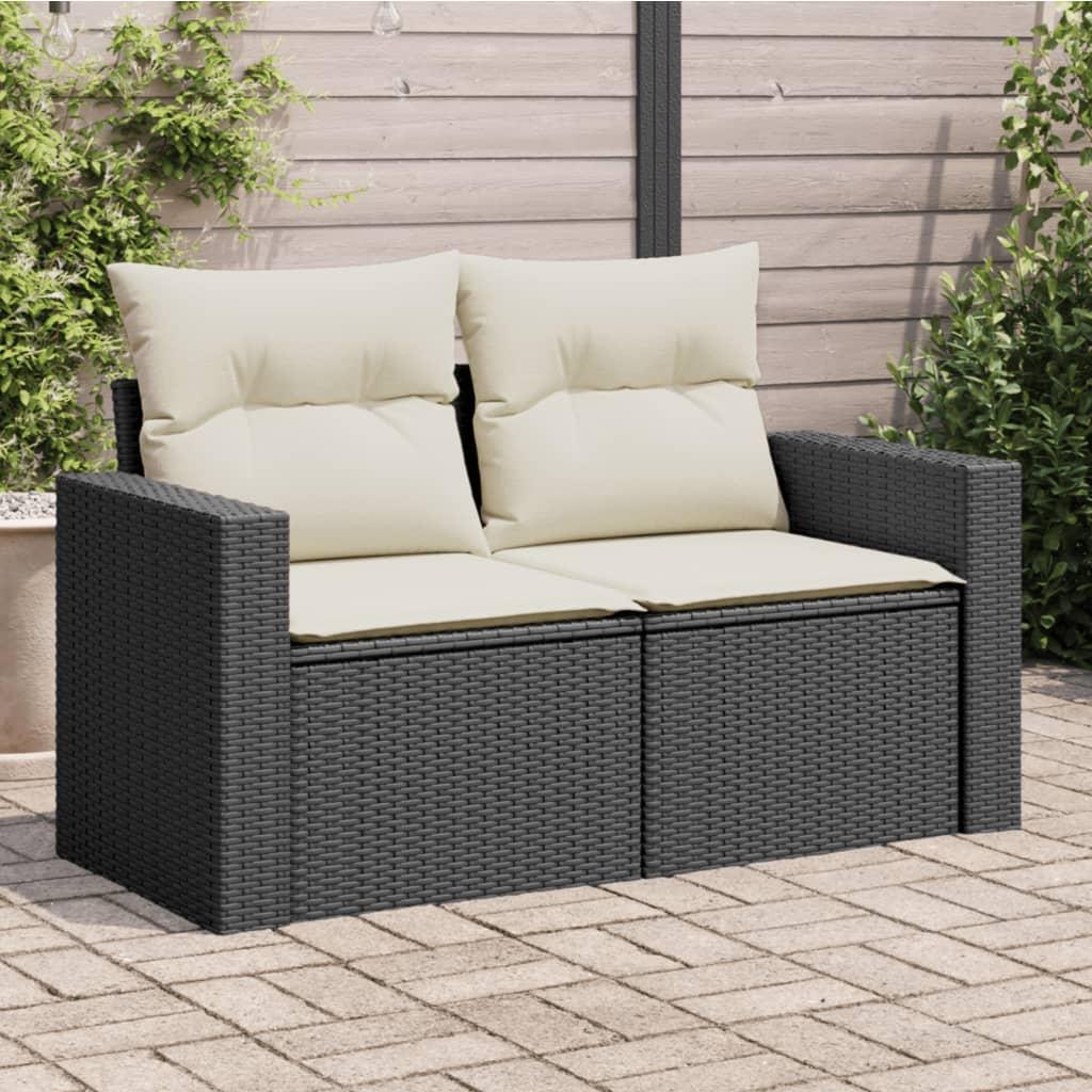 2-personers havesofa med hynder polyrattan sort billede