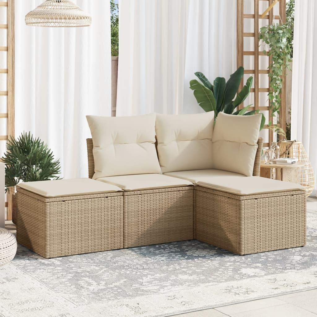 Sofasæt Til Haven 4 Dele Med Hynder Polyrattan Beige - beige og cremefarvet / Uden bord