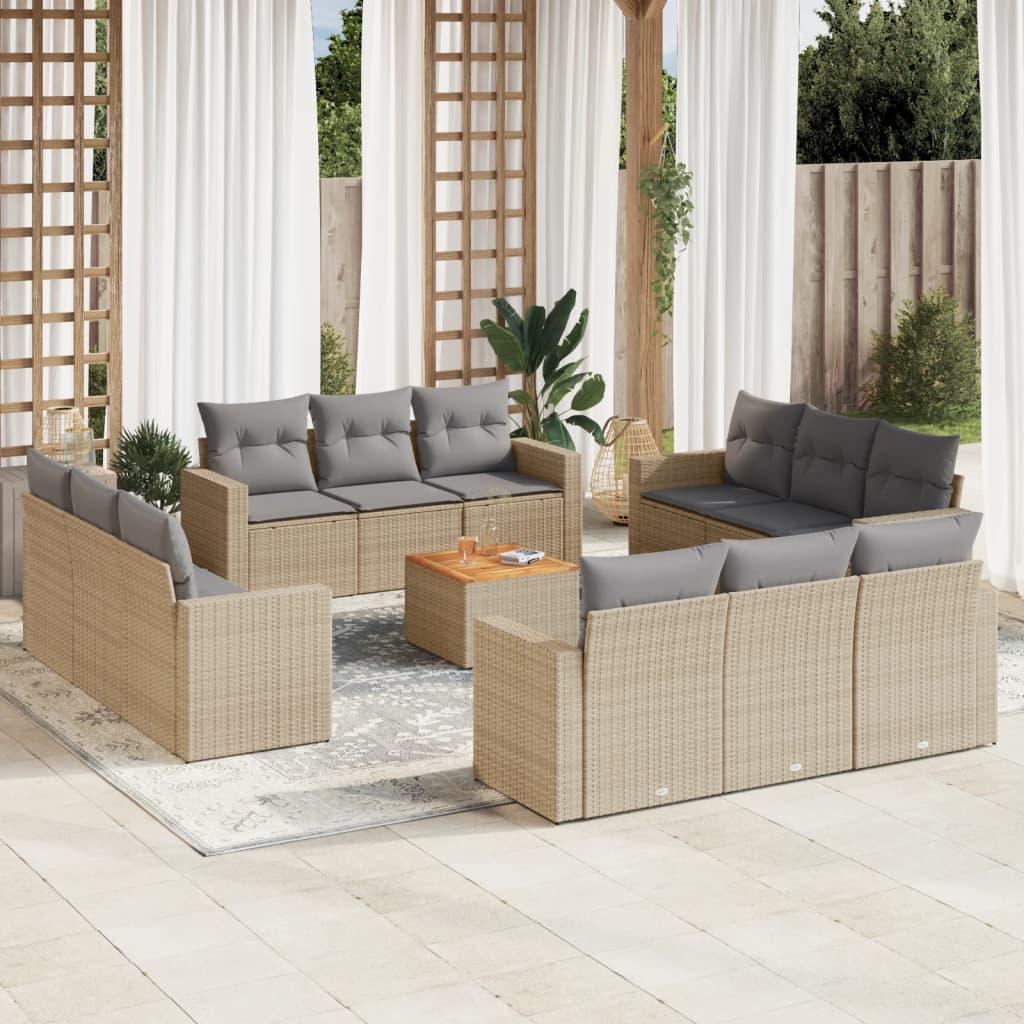 Sofasæt Til Haven 13 Dele Med Hynder Polyrattan Beige - beige og grå