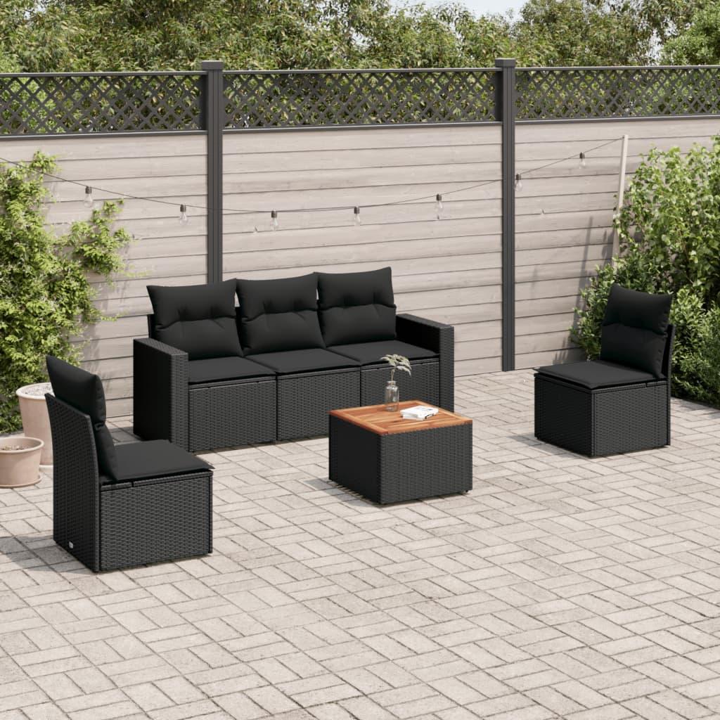 Sofasæt Til Haven 6 Dele Med Hynder Polyrattan - Sort