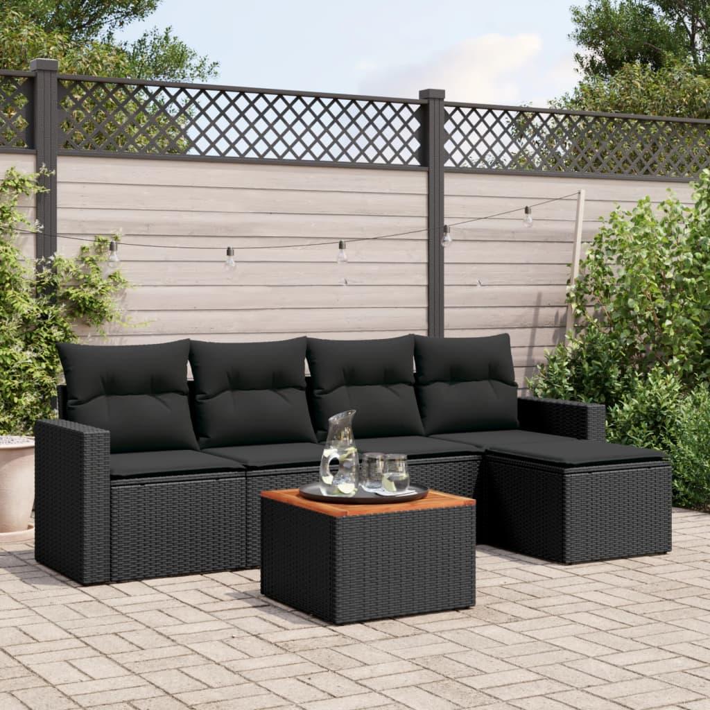 Sofasæt Til Haven 6 Dele Med Hynder Polyrattan - Sort
