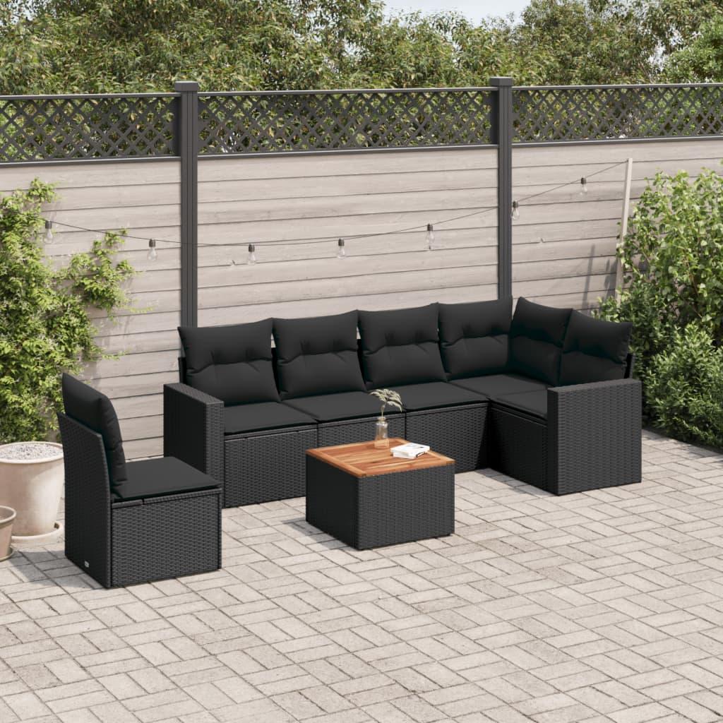 Sofasæt Til Haven 7 Dele Med Hynder Polyrattan - Sort / 3x midterdel bord hjørnedel