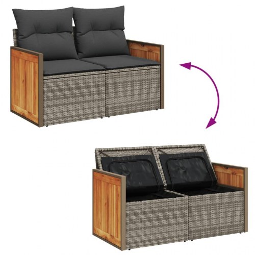 2-personers havesofa med hynder og opbevaring - grå