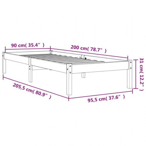 Sengeramme 90x200 cm i massivt fyrretræ - gyldenbrun