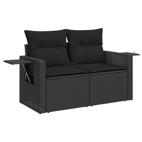 2-personers havesofa i polyrattan med hynder - sort