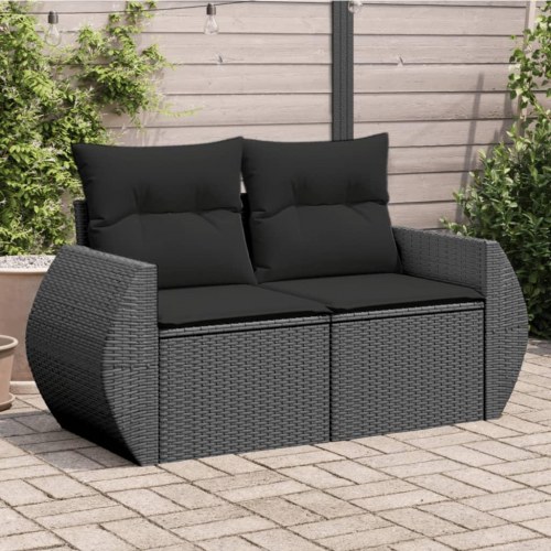 Havesofa med hynder - 2-personers sort polyrattan med opbevaring