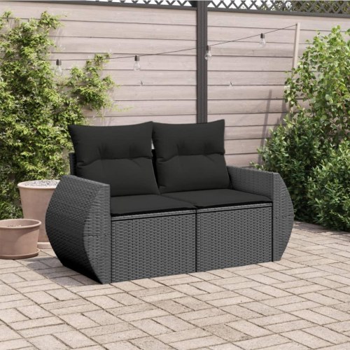 Havesofa med hynder - 2-personers sort polyrattan med opbevaring