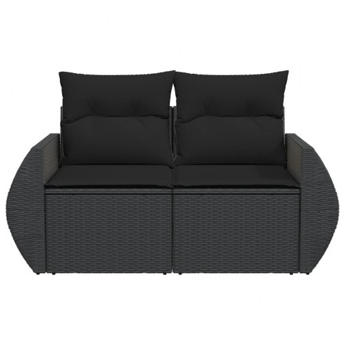 Havesofa med hynder - 2-personers sort polyrattan med opbevaring