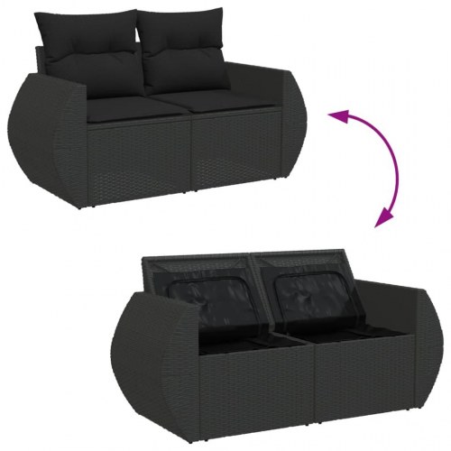 Havesofa med hynder - 2-personers sort polyrattan med opbevaring
