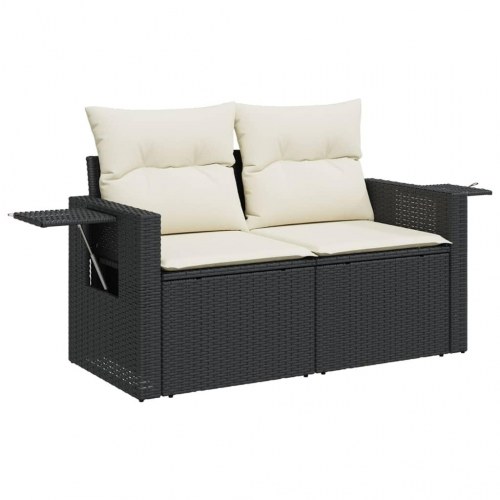 2-personers havesofa i polyrattan med hynder og opbevaring - sort