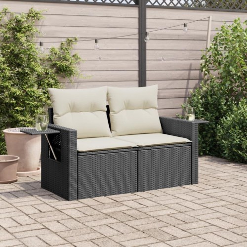 2-personers havesofa i polyrattan med hynder og opbevaring - sort