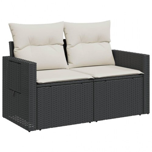 2-personers havesofa i polyrattan med hynder og opbevaring - sort