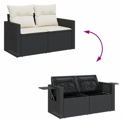 2-personers havesofa i polyrattan med hynder og opbevaring - sort