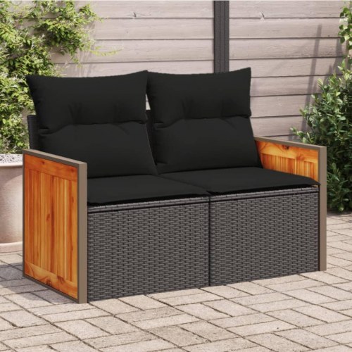 2-personers havesofa med hynder i polyrattan - sort