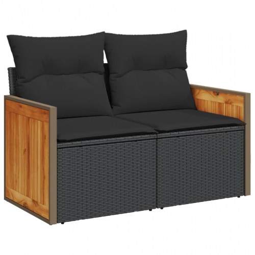 2-personers havesofa med hynder i polyrattan - sort
