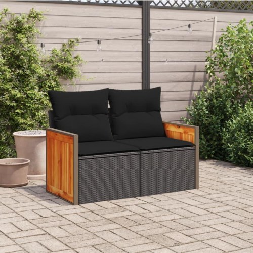 2-personers havesofa med hynder i polyrattan - sort