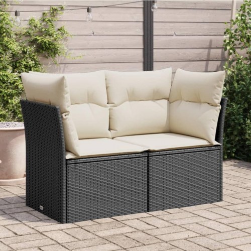 2-personers havesofa i polyrattan med hynder - sort/creme