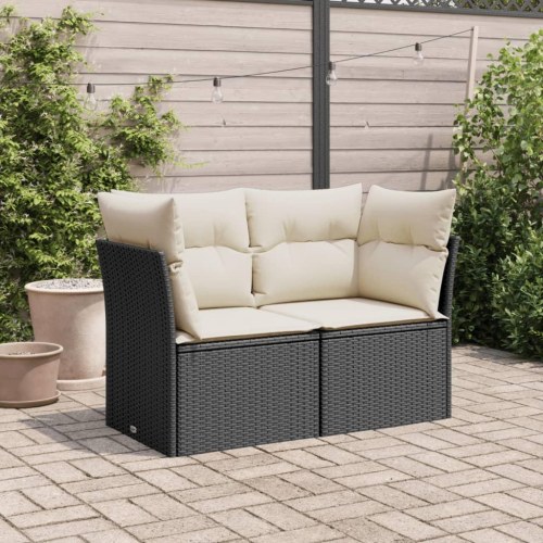 2-personers havesofa i polyrattan med hynder - sort/creme