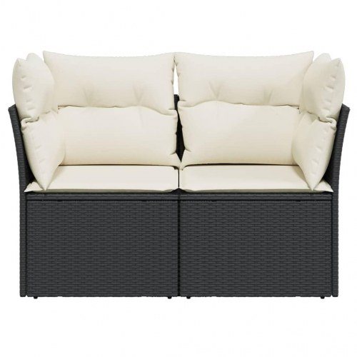 2-personers havesofa i polyrattan med hynder - sort/creme