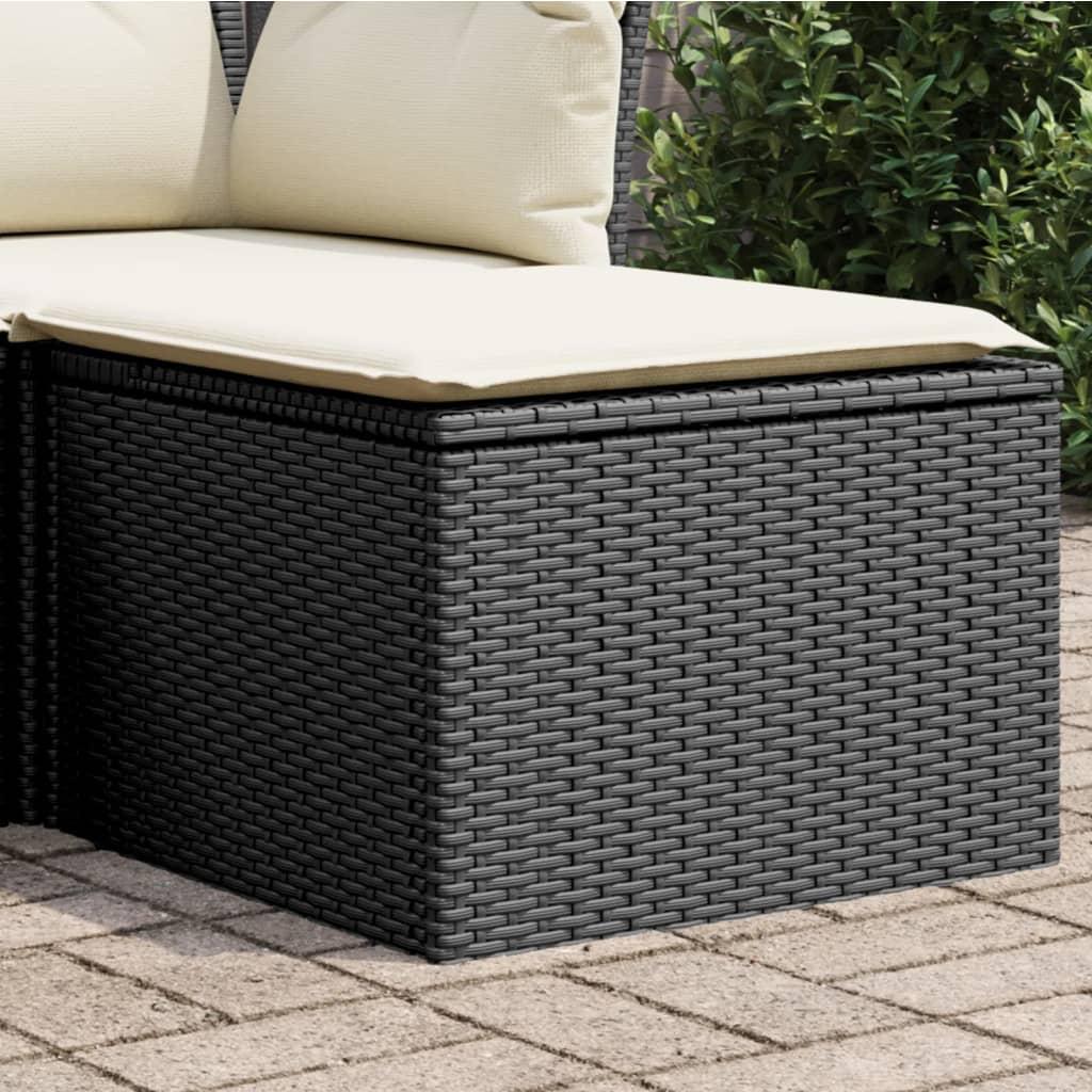 Haveskammel med hynde 55x55x37 cm polyrattan sort billede