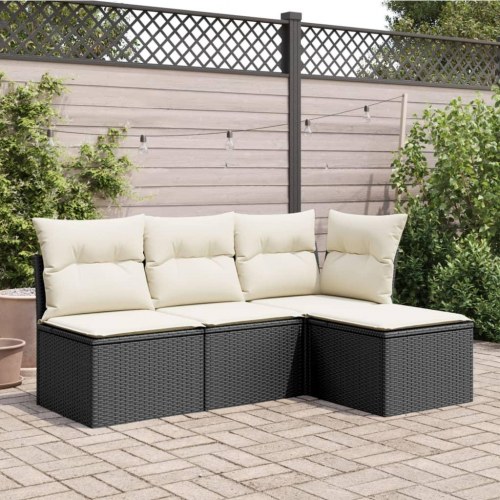 Haveskammel med hynde 55 × 55 × 37 cm i polyrattan - sort