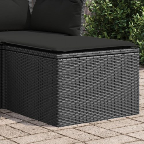 Haveskammel med hynde sort 55x55x37 cm polyrattan