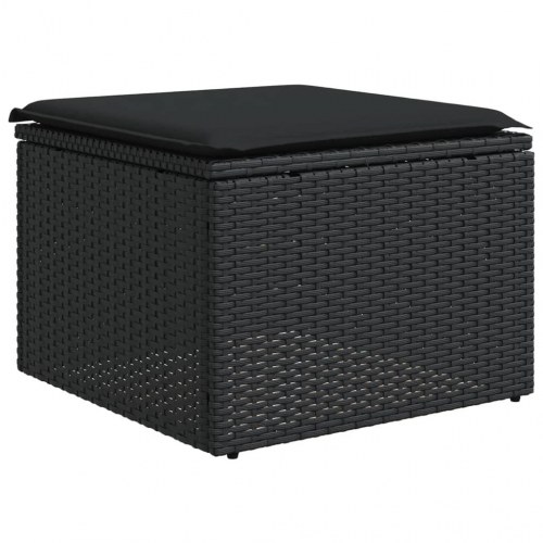 Haveskammel med hynde sort 55x55x37 cm polyrattan