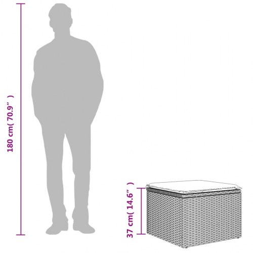 Haveskammel med hynde sort 55x55x37 cm polyrattan