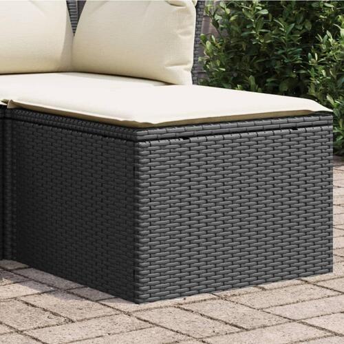 Haveskammel med hynde 55x55x37 cm polyrattan sort