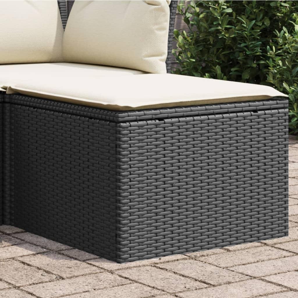 Haveskammel med hynde 55x55x37 cm polyrattan sort