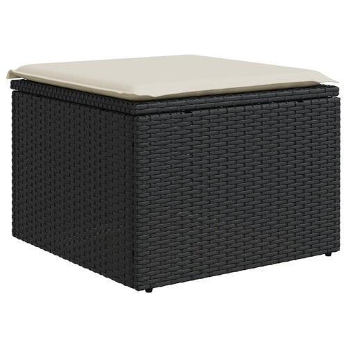 Haveskammel med hynde 55x55x37 cm polyrattan sort