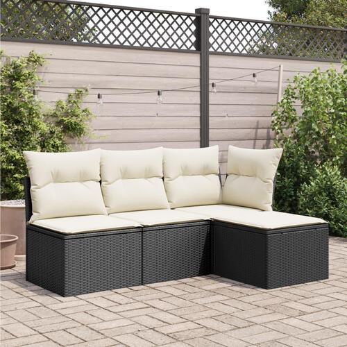 Haveskammel med hynde 55x55x37 cm polyrattan sort
