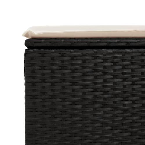 Haveskammel med hynde 55x55x37 cm polyrattan sort