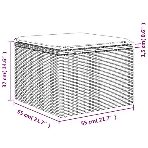 Haveskammel med hynde 55x55x37 cm polyrattan sort
