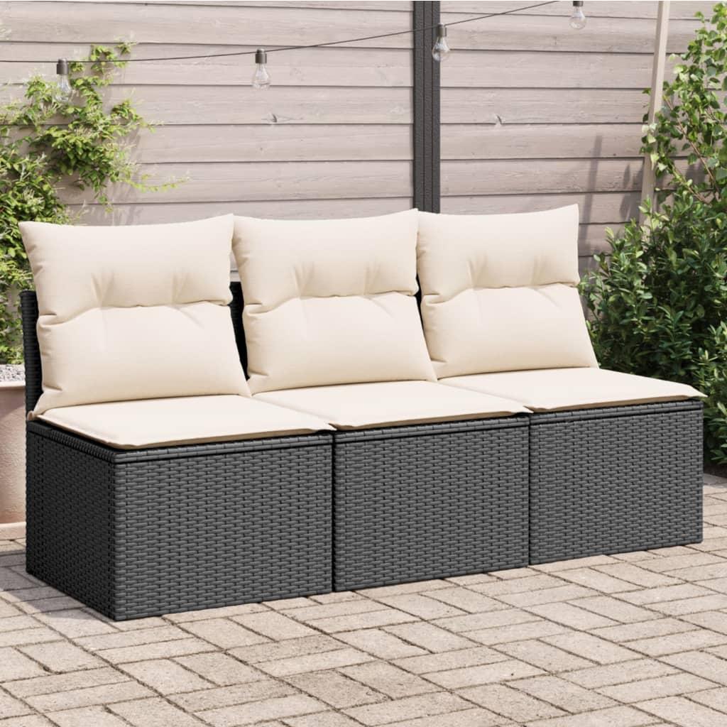 3 Personers Havesofa Med Hynder Polyrattan Sort