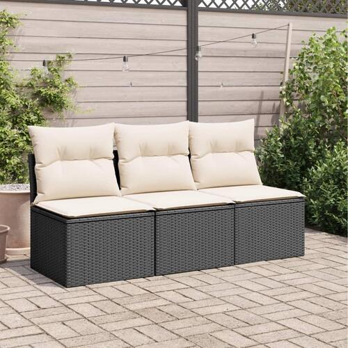 3-personers havesofa med hynder polyrattan sort