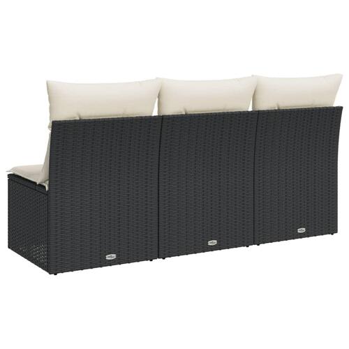 3-personers havesofa med hynder polyrattan sort
