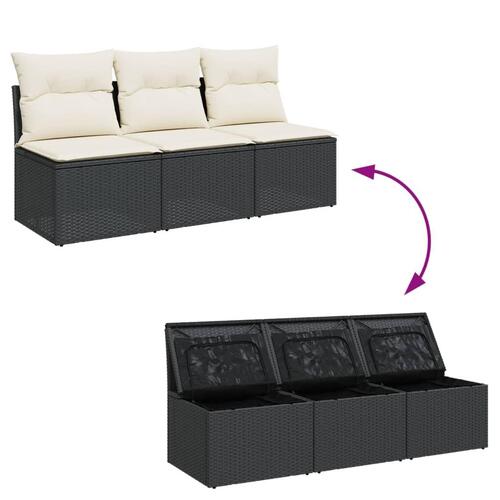 3-personers havesofa med hynder polyrattan sort