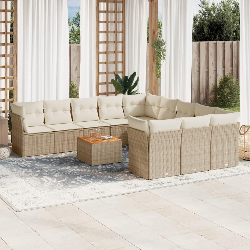 Sofasæt Til Haven 12 Dele Med Hynder Polyrattan Beige - beige og cremefarvet