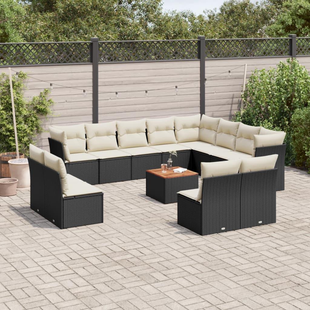 Sofasæt Til Haven 13 Dele Med Hynder Polyrattan - Sort og cremefarvet