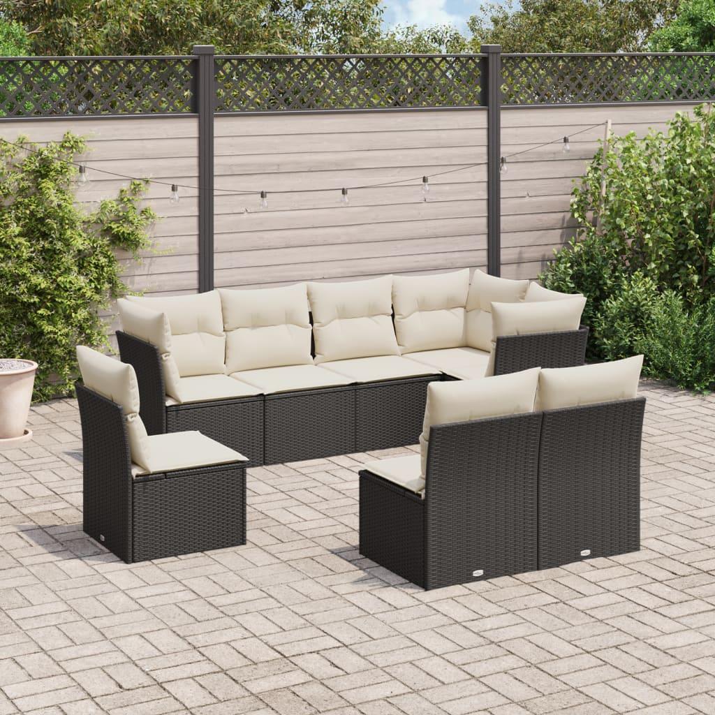 Sofasæt Til Haven 9 Dele Med Hynder Polyrattan - Sort og cremefarvet / Uden bord