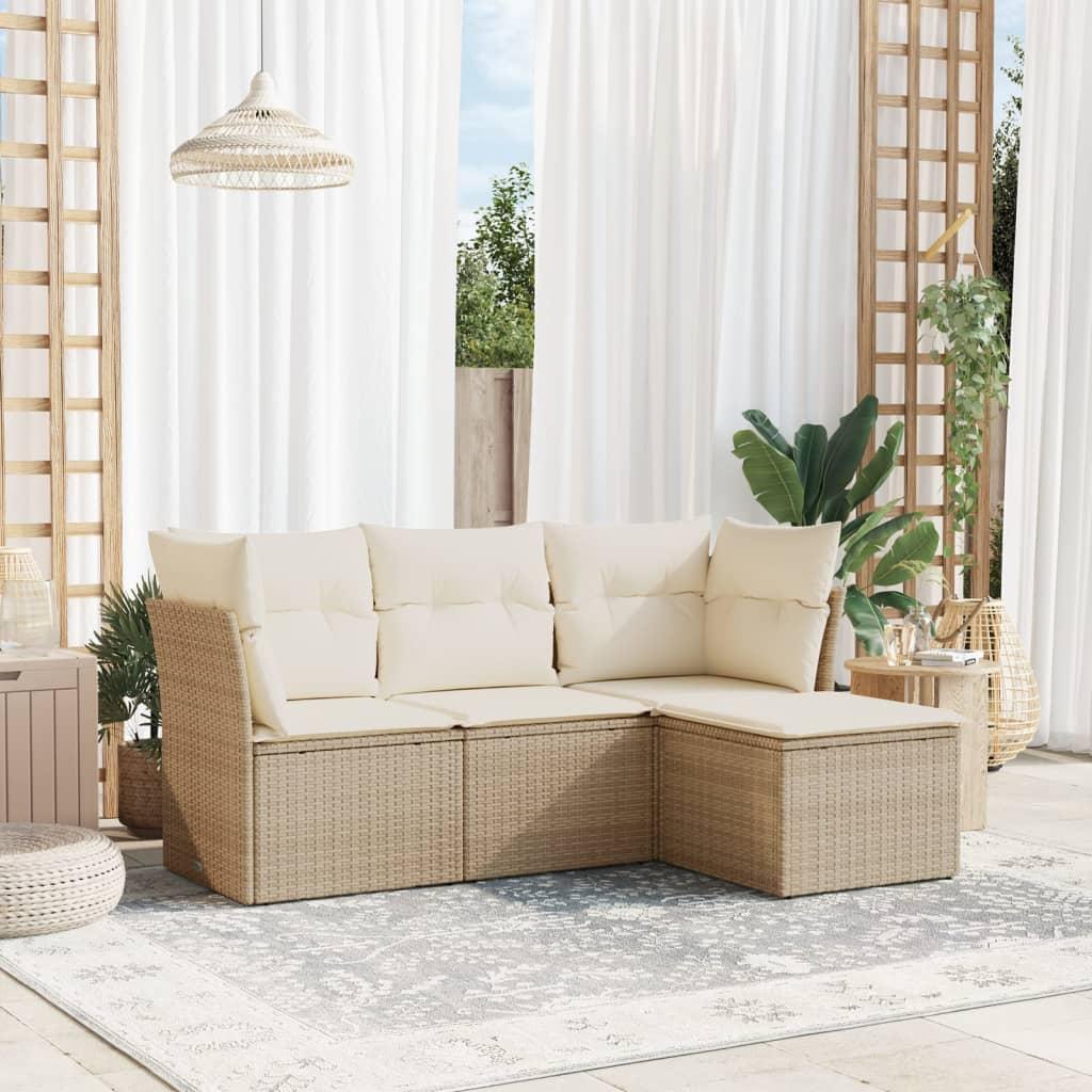 Sofasæt til haven 4 dele med hynder polyrattan beige
