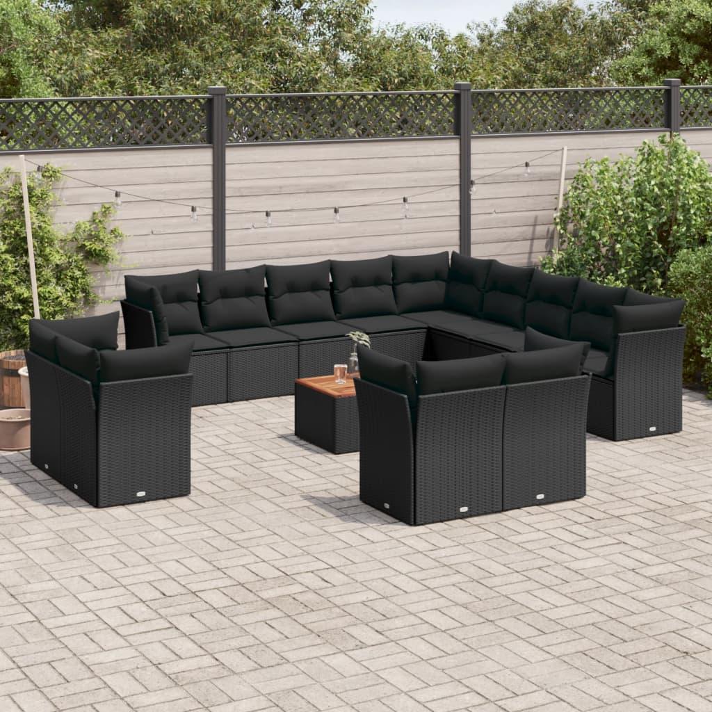 Sofasæt Til Haven 14 Dele Med Hynder Polyrattan Sort - Sort
