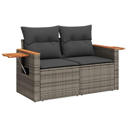 2-personers havesofa med hynder polyrattan grå