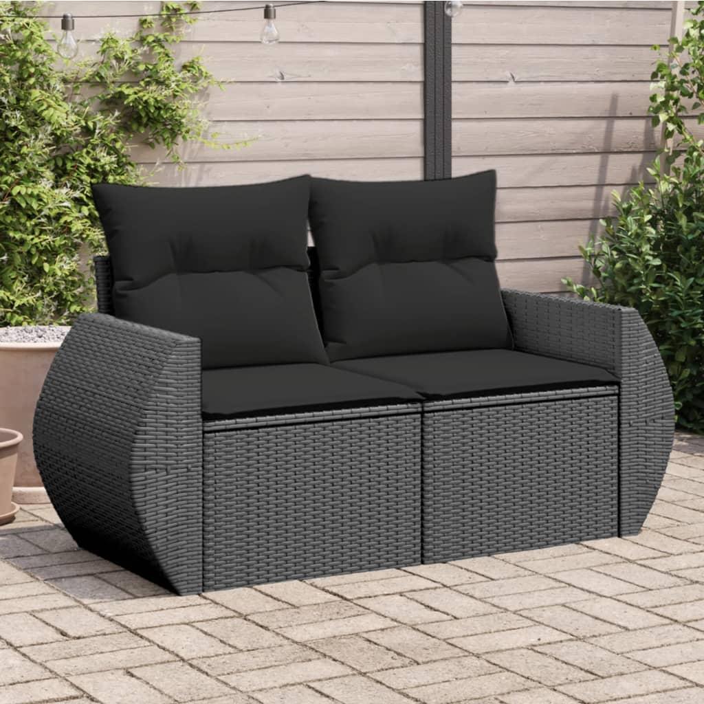 2-personers havesofa med hynder polyrattan sort billede