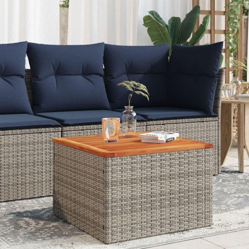 Havebord 55 × 55 × 37 cm i polyrattan og akacietræ - grå/brun