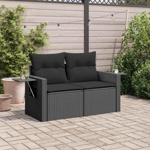 2-personers havesofa i polyrattan med hynder og opbevaring - sort