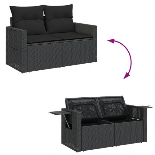2-personers havesofa i polyrattan med hynder og opbevaring - sort