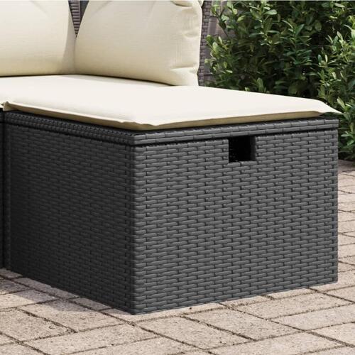Haveskammel med hynde 55x55x37 cm polyrattan sort